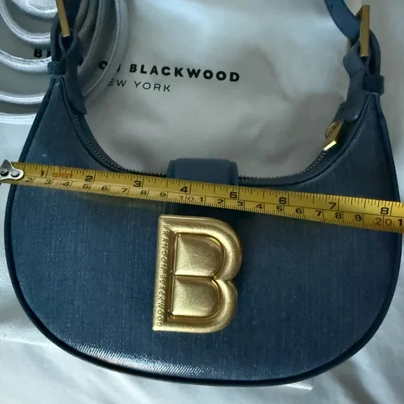 Blue waxed denim Brandon Blackwood Bag with Gold Accents - Picture 8 of 14